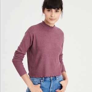 American Eagle Lettuce Edge Mock Neck Top